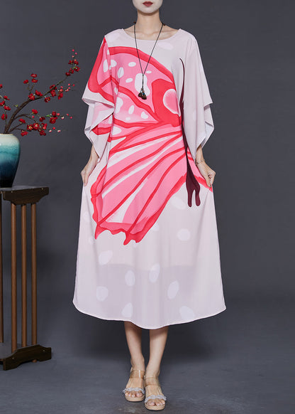 Pink Oversized Print Chiffon Vacation Dresses Summer