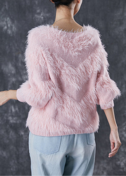 Pink Tasseled Thick Knit Sweaters Winter