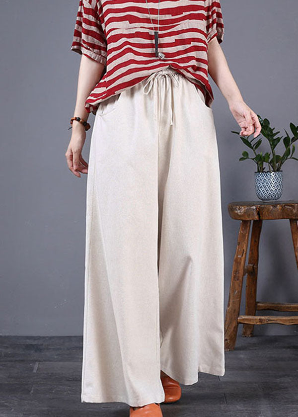 Purple Pockets Elastic Waist Cotton Wide Leg Pants Summer