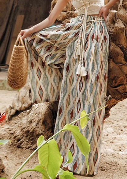 Rainbow Plaid Elastic Waist Wide Leg Pants Summer