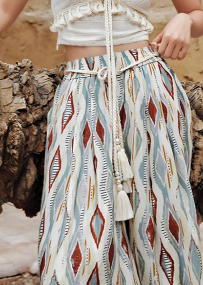 Rainbow Plaid Elastic Waist Wide Leg Pants Summer