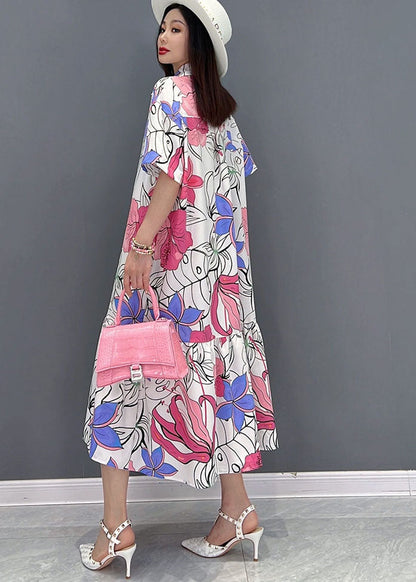 Red Print Peter Pan Collar Vacation Dresses Short Sleeve
