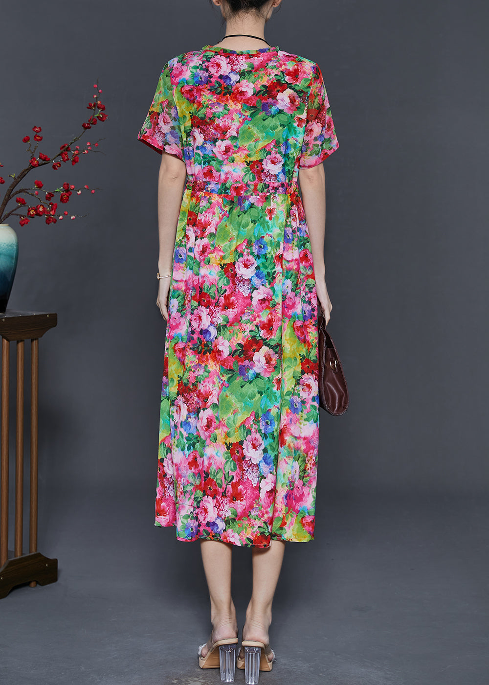 Red Print Chiffon Holiday Dresses Summer