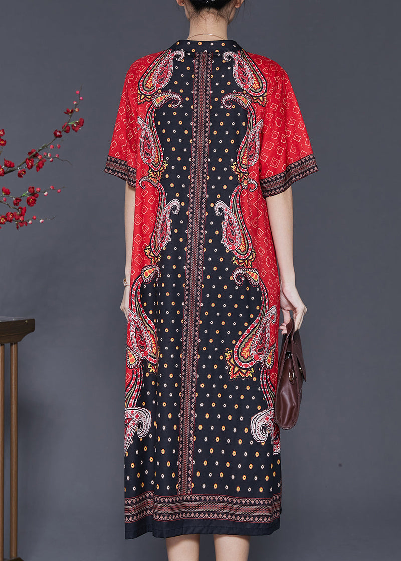 Red V Neck Print Chiffon Holiday Dresses Summer