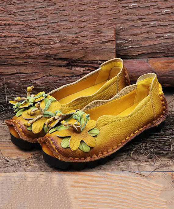 Retro Splicing Flats Yellow Faux Leather