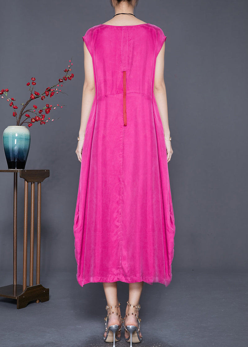 Rose O-neck Draping Silk Beach Dress Summer