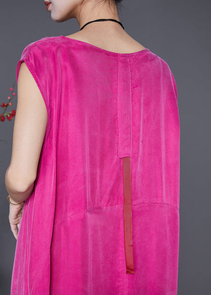 Rose O-neck Draping Silk Beach Dress Summer