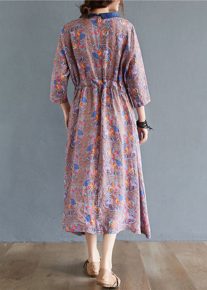 Tie Waist Print Pockets Fall Mid Dress Half Sleeve