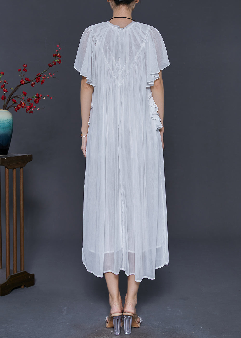 White Draping Chiffon Robe Dresses Cloak Sleeves