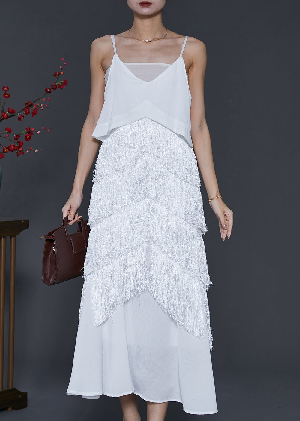 White Tasseled Chiffon Sundress Summer