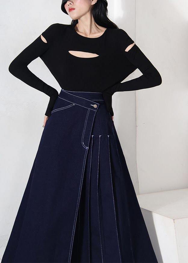 Denim Blue Zippered Asymmetrical Design Summer Skirt