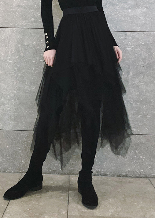 Boutique Black Asymmetrical Tulle Skirts Spring