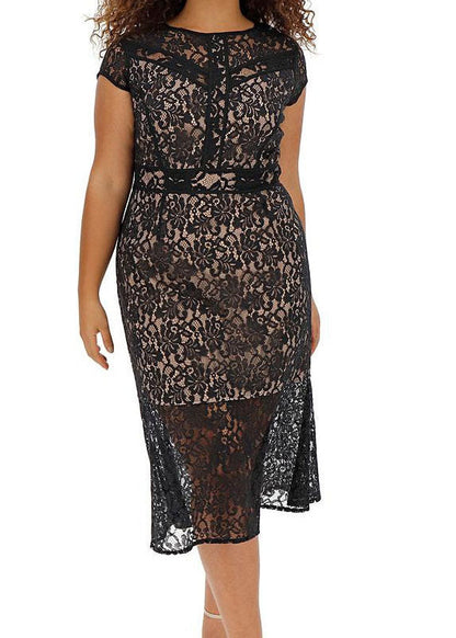 Boutique Black O-neck Tunic Lace Mid Dresses Summer