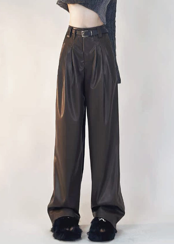 Boutique Black Pockets Warm Fleece Faux Leather Pants