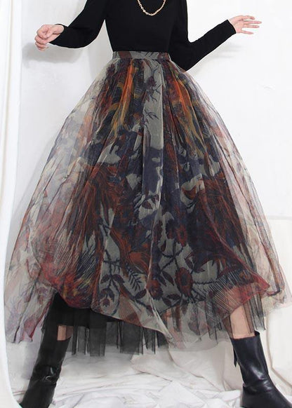 Boutique Black Print Asymmetrical Design Tiered Skirt Summer