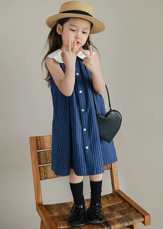 Boutique Blue Peter Pan Collar Striped Patchwork Cotton Baby Dresses Summer