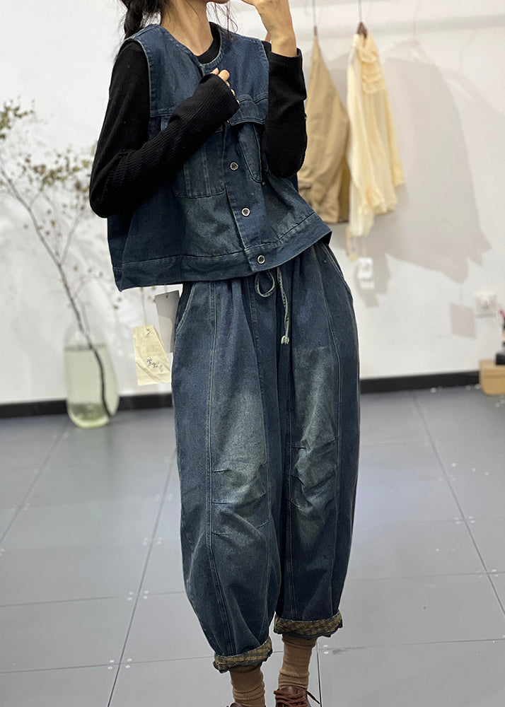 Boutique Blue Vest and Pants Denim Two Piece Set Clothing Fall