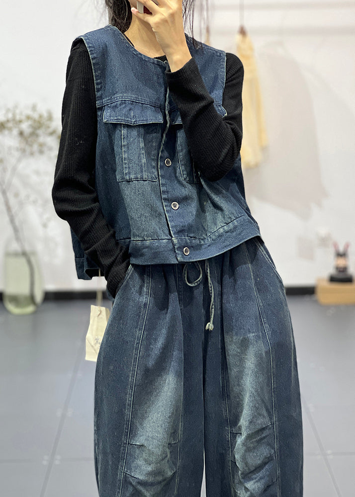 Boutique Blue Vest and Pants Denim Two Piece Set Clothing Fall