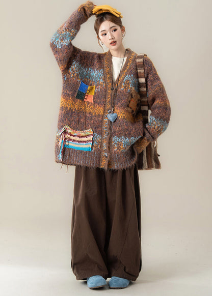 Boutique Coffee V Neck Sweater Coat T Shirt Pants 3 Piece Outfit Winter