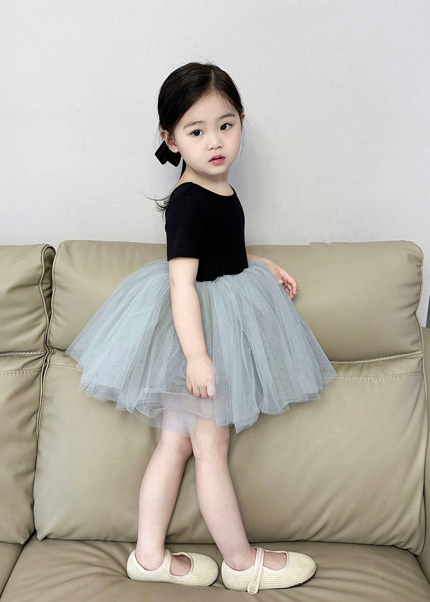 Boutique Colorblock Wrinkled Patchwork Tulle Kids Princess Dress Summer