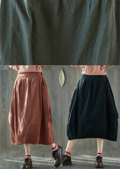 Boutique White Stripes Pockets Lantern Cotton Linen Summer Skirt