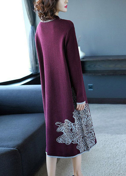 Boutique Mulberry O-neck Jacquard Knit Sweater Dress Winter