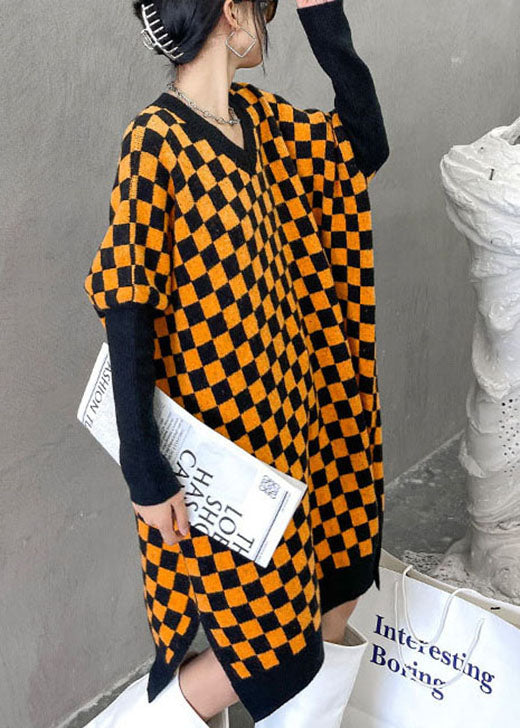 Boutique Orange Black Plaid Thick Cozy Winter Long Sweater