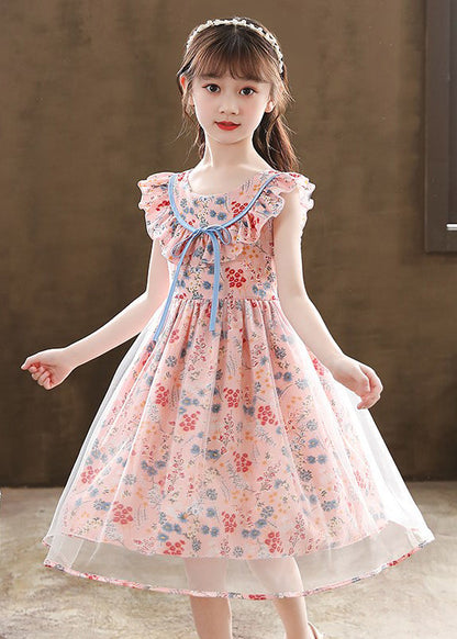 Boutique Pink Cinched Print Tulle Kids Robe Dresses Summer