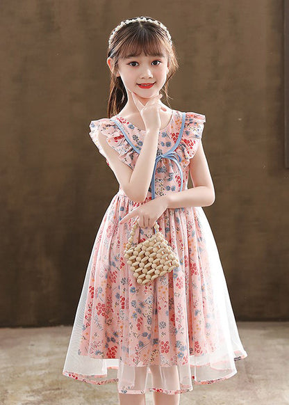 Boutique Pink Cinched Print Tulle Kids Robe Dresses Summer