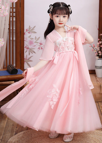 Boutique Pink V Neck Layered Patchwork Tulle Maxi Dress Short Sleeve