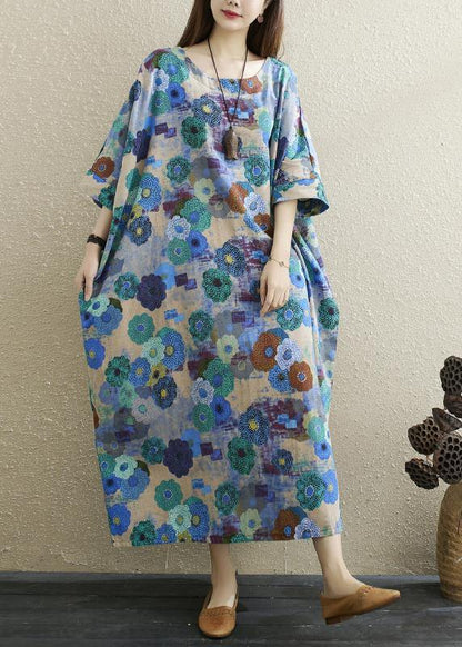 Boutique Print Batwing Sleeve Pocket Summer Cotton Dress