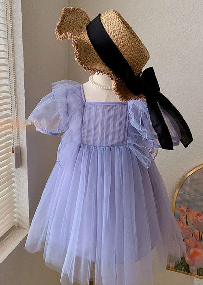 Boutique Purple Ruffled Patchwork Tulle Baby Princess Dress Summer