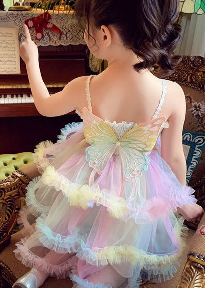 Boutique Rainbow Ruffled Butterfly Patchwork Tulle Kids Dresses Sleeveless