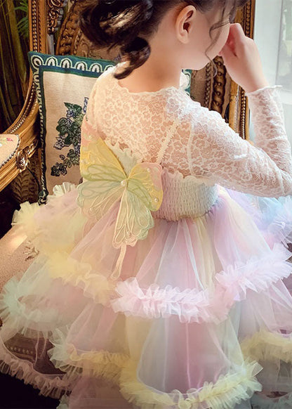 Boutique Rainbow Ruffled Butterfly Patchwork Tulle Kids Dresses Sleeveless