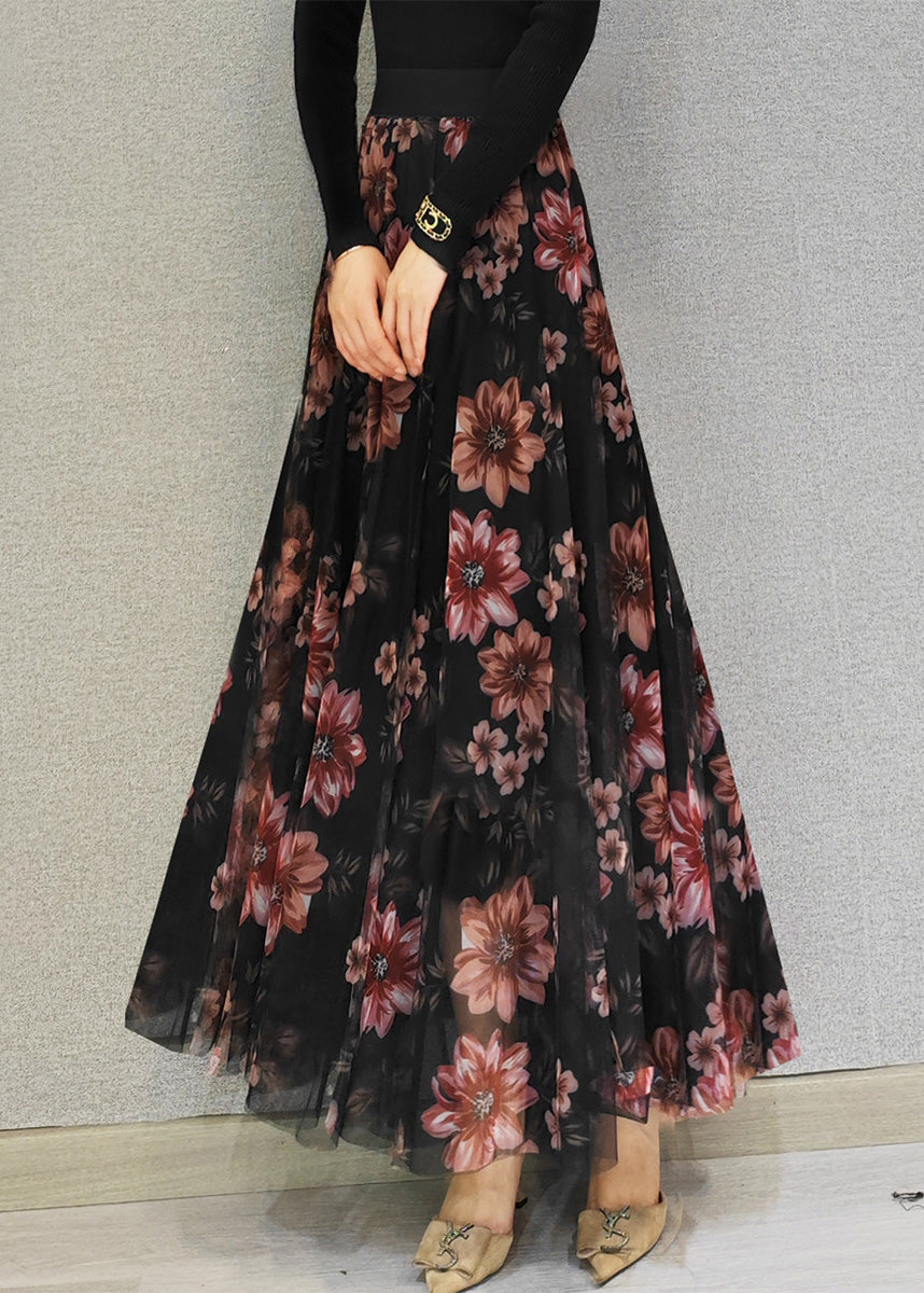 Boutique Red High Waist Draping Tulle Maxi Skirts Spring