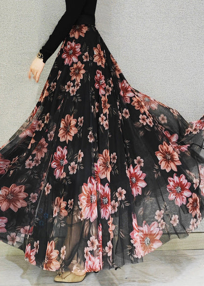 Boutique Red High Waist Draping Tulle Maxi Skirts Spring