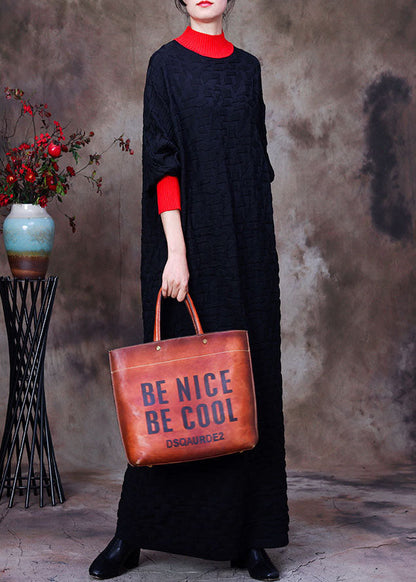 Boutique Red O-neck Patchwork Knit Knit Sweater Dress Winter