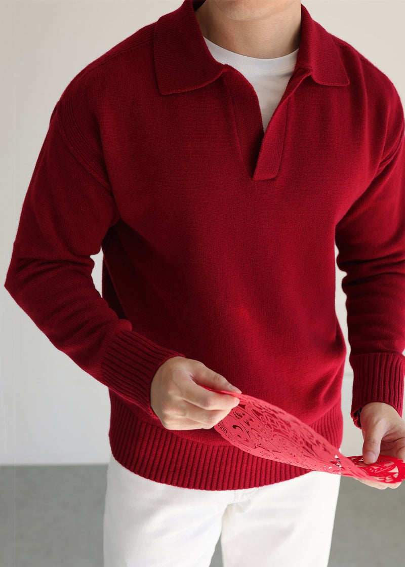 Boutique Red Peter Pan Collar Solids Knit Sweater Tops Winter