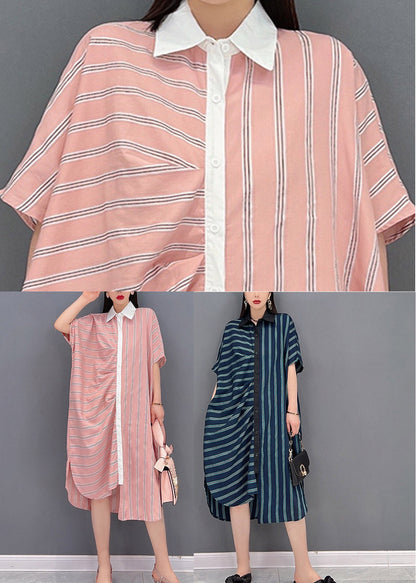 Boutique Red Peter Pan Collar Asymmetrical Striped Dress Short Sleeve