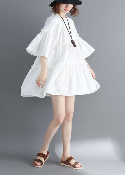 Boutique White O-neck Patchwork Summer Cotton Dress