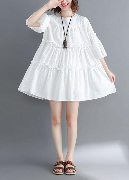 Boutique White O-neck Patchwork Summer Cotton Dress