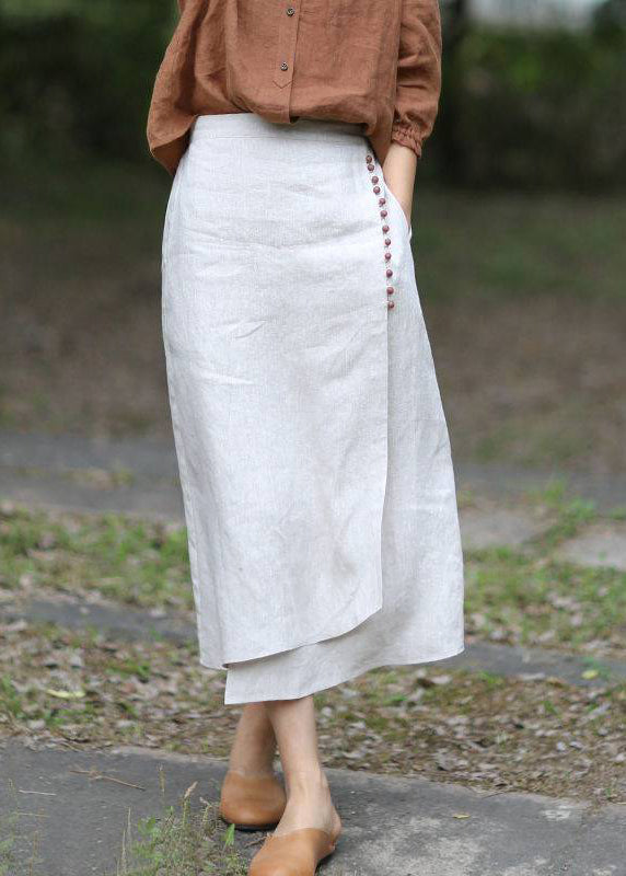Boutique White Flowers Asymmetrical Design Elastic Waist a Line Skirts Spring