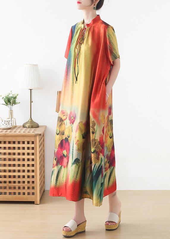 Boutique Yellow Print Loose Maxi Summer Chiffon Dress