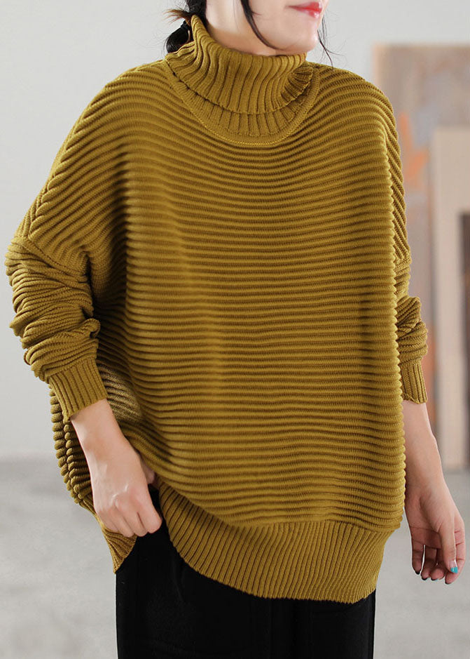 Boutique Yellow Turtle Neck Bat Wing Sleeve Knit Sweaters Winter