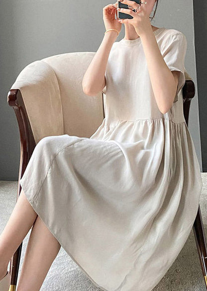 Brief Black Flower O-neck Patchwork Cotton Blend Dress Short Sleeve