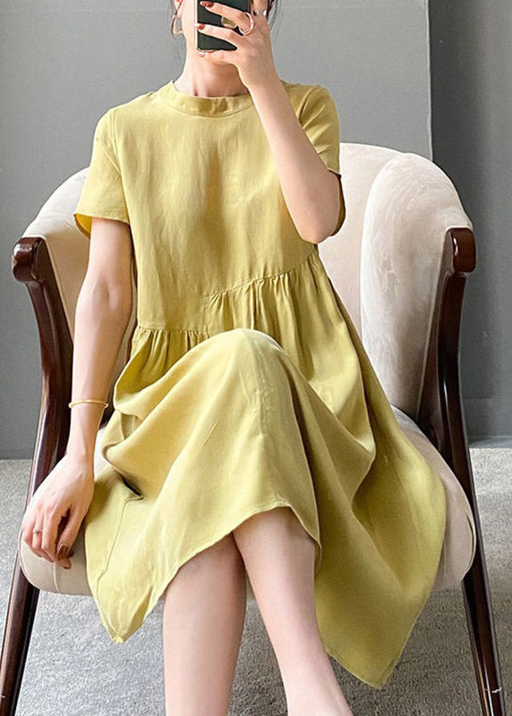 Brief Blue Geometry O-neck Patchwork Cotton Blend Dress Short Sleeve