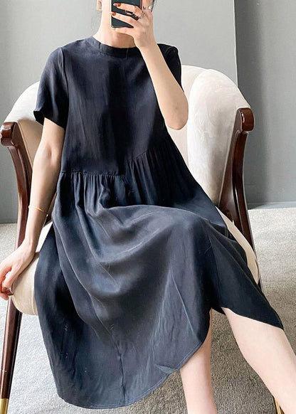 Brief Blue Geometry O-neck Patchwork Cotton Blend Dress Short Sleeve