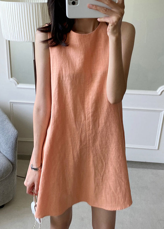 Brief Orange O-neck Patchwork Cozy Mid Dress Summer
