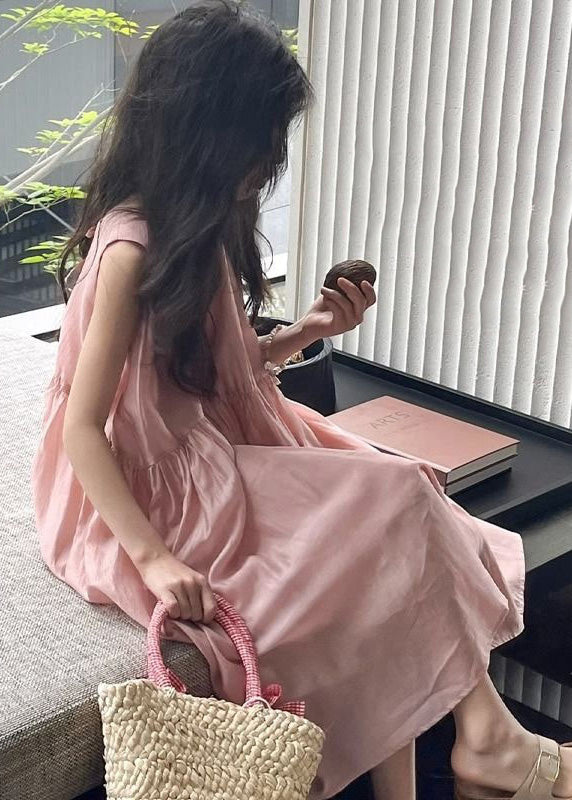 Brief Pink O-neck Patchwork Silk Kids Maxi Dresses Summer