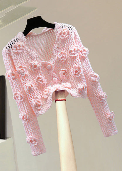 Brief Purple V Neck Embroidered Cotton Knit Sweater Spring